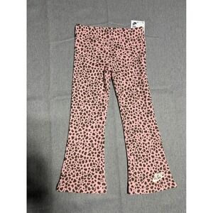 Nike Pants Girls Size 5 Pink Leopard Print Flare Ribbed Leggings NWT